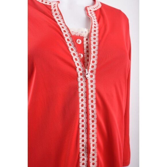 Vintage Womens Peignoir Babydoll Nightgown Pajama set + Robe Red Lace Trim Short - Picture 3 of 12